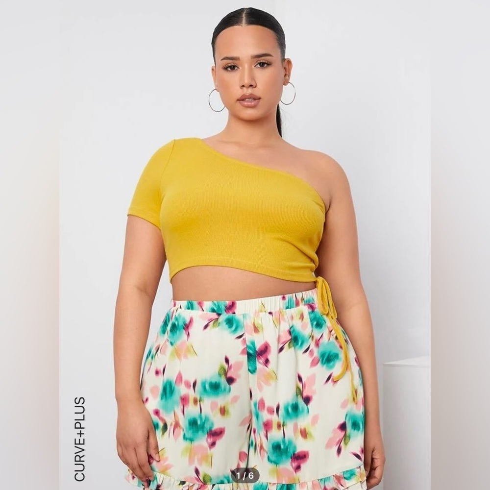 NWOT SHEIN One Shoulder Drawstring Crop Top Size 0XL(12)